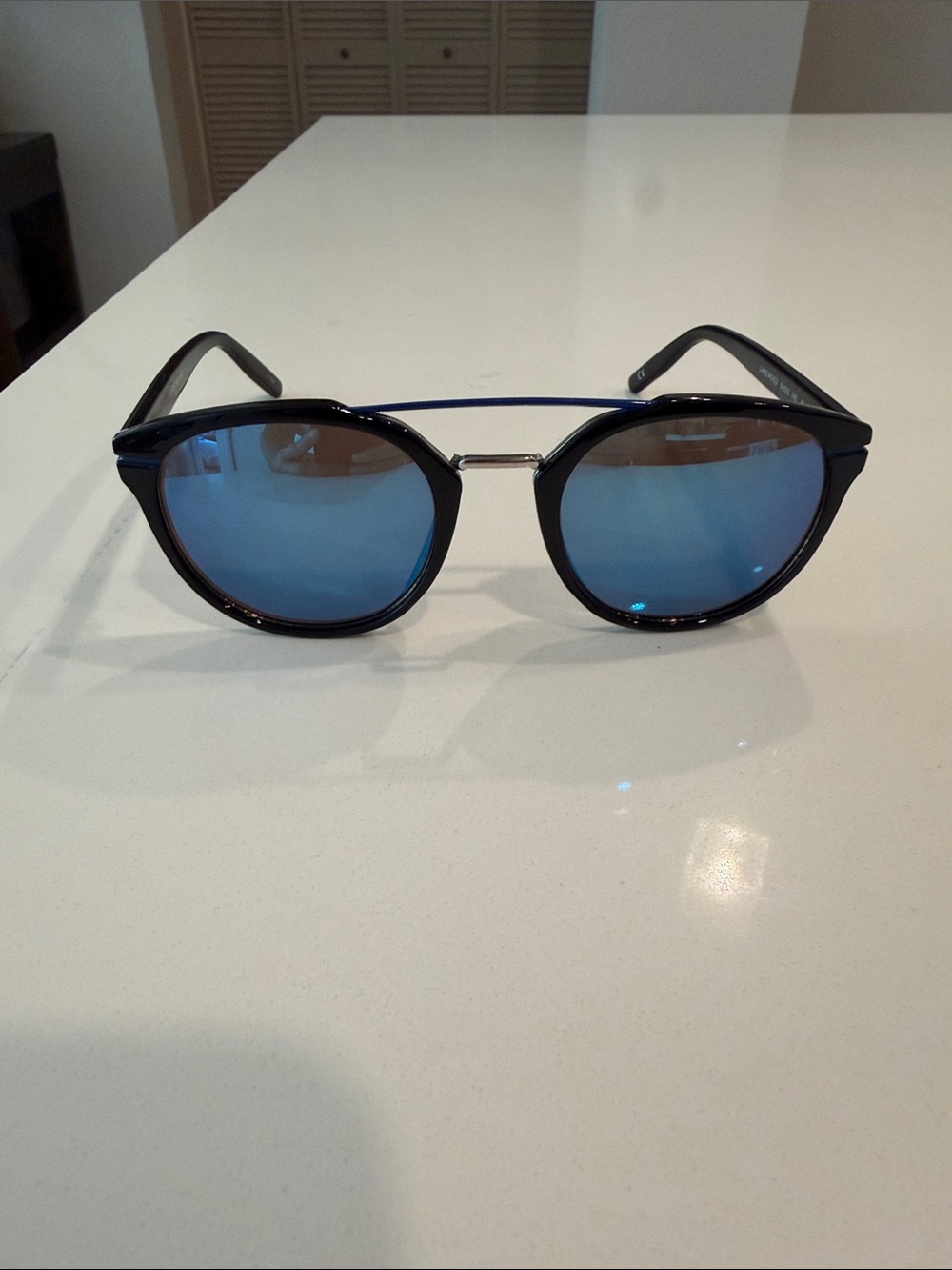 Lucky Brand Black Frame Sunglasses with Blue Mirror Lenses